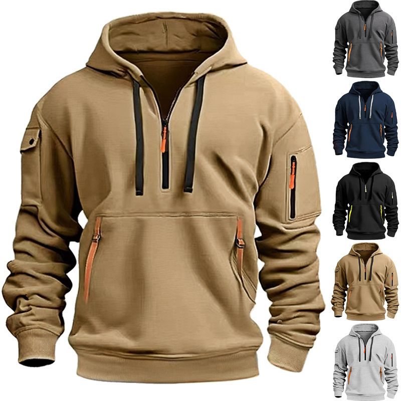 2025 Cross Border Herbst und Winter Herren Casual Multi Zipper Arm Pocket Pullover Pullover Große Größe Plus Samt Hoodie Herren_voghion.com