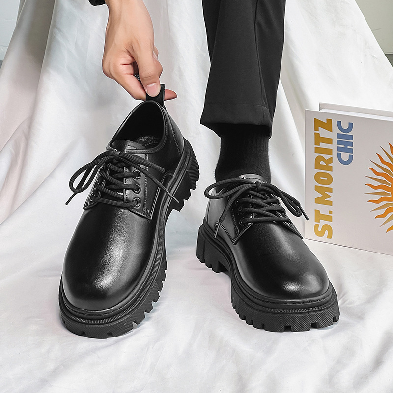 Business leather men's fall 2023 new young British style students thick soled suit men all wear fashionable shoes_voghion.com