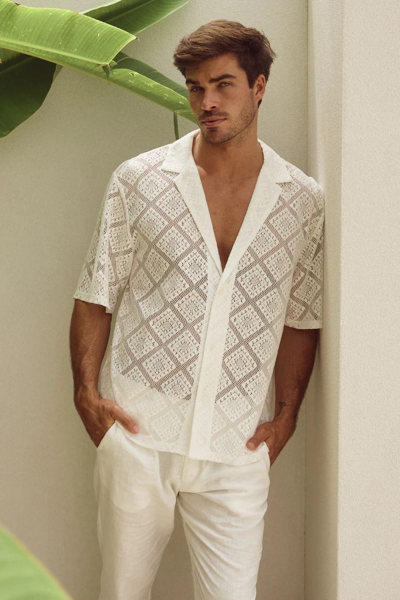 Men's Casual Knitted Sweater Hollow Breathable Short Sleeved Lapel Fashion Men_voghion.com