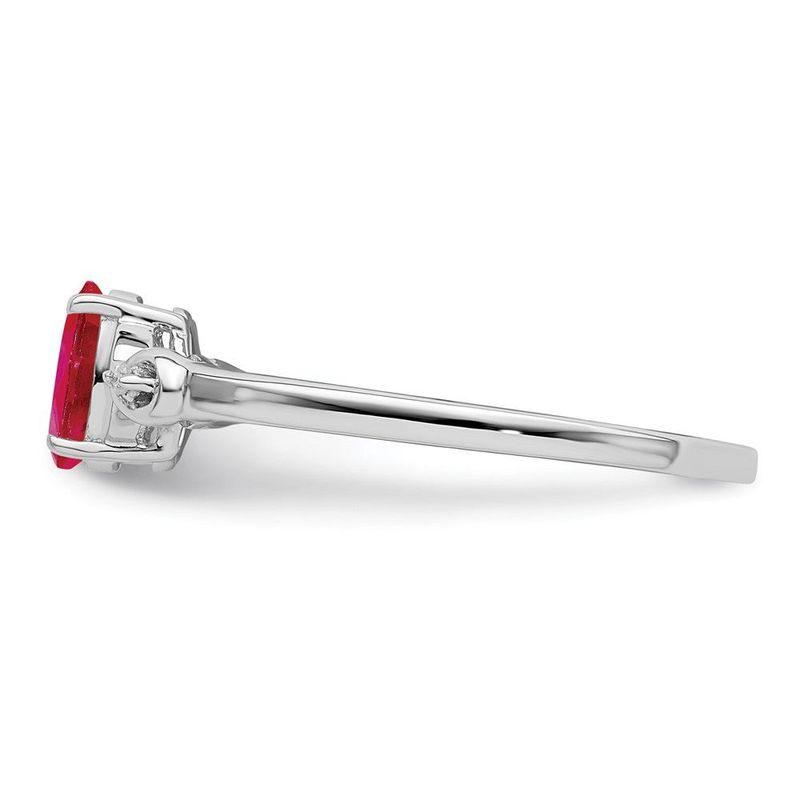 Sterling Silver Rhodium Plated Diamond And Oval Ruby Ring_voghion.com