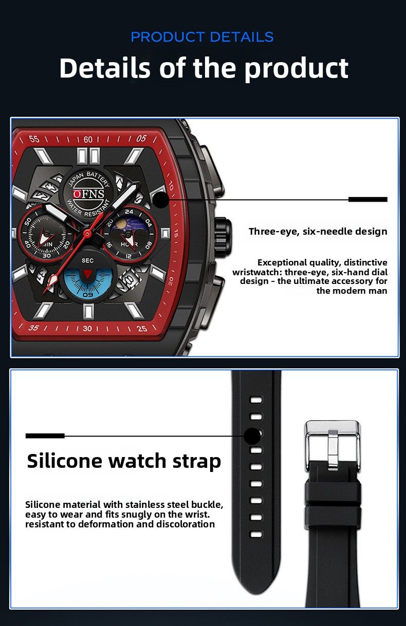 OFNS Cross-Border Hot-Selling Wristwa Multi-Function Chronograph Three-Eye Six-Hand Quartz Calendar Business Men's_voghion.com