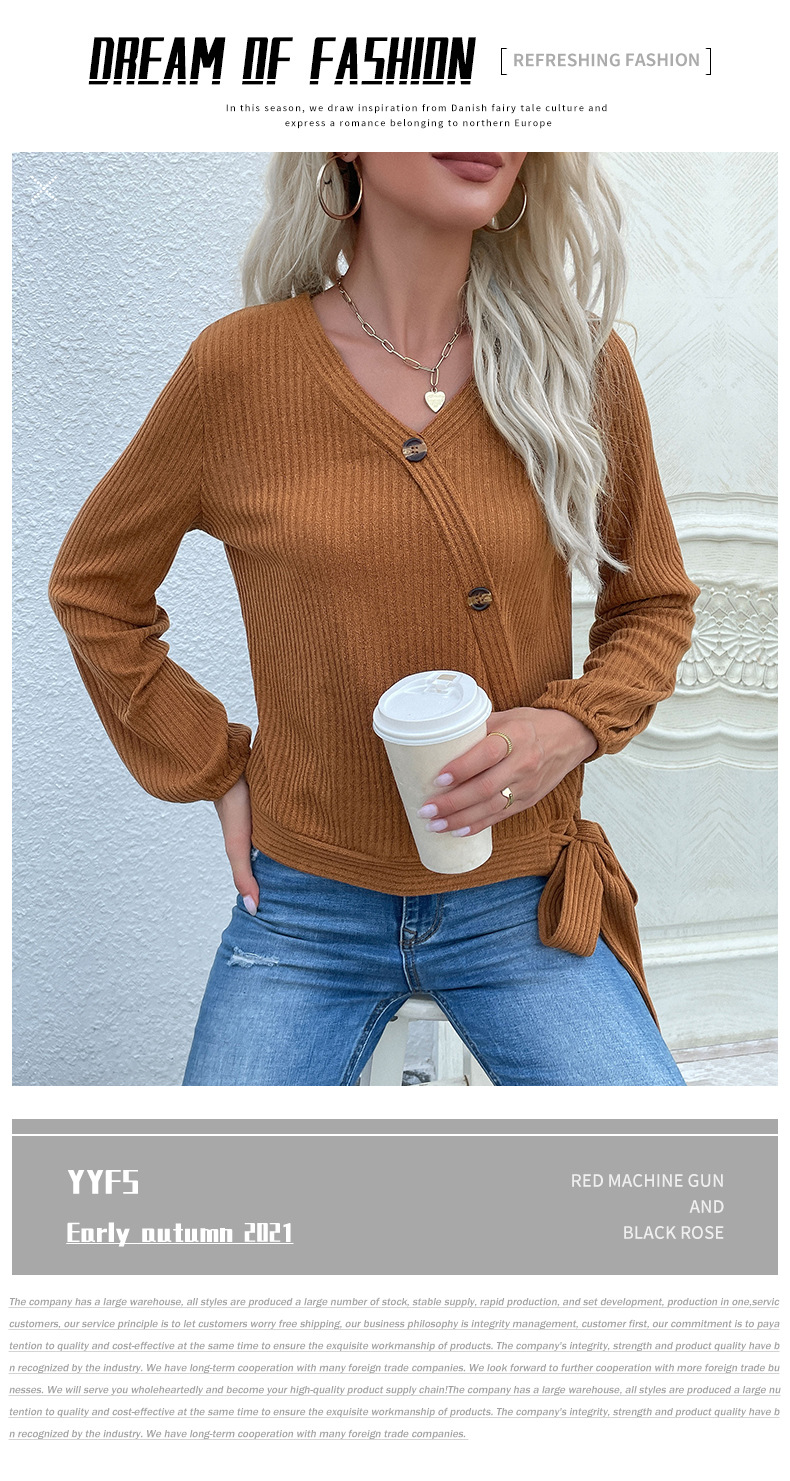 Pullover maglione a righe decorative con bottoni in tinta unita_voghion.com