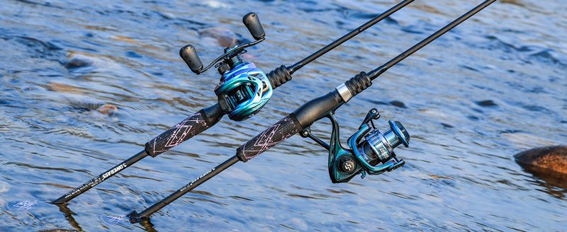 Combo de pesca de lubina, carrete colorido, carrete giratorio y caña de pescar Baitcasting con mango de superpolímero._voghion.com