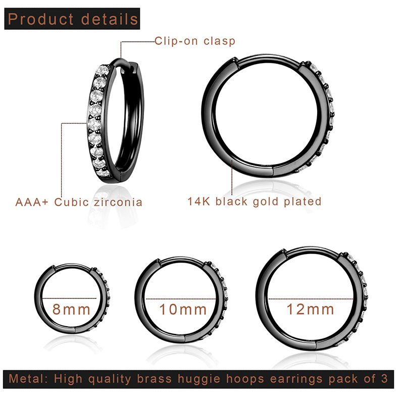 Aghi in argento sterling S925, tre paia, orecchini sottili da 8 mm, 10 mm, 12 mm_voghion.com