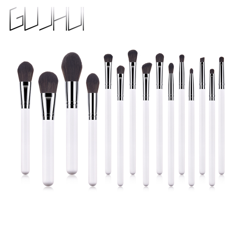 Set de 15 pensule de machiaj, vârf de pensulă, mâner din lemn, argintiu, pensulă pentru pudră liberă, pensulă pentru blush, instrumente de machiaj GUJHUI_voghion.com