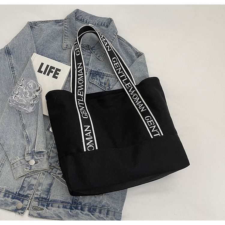 Große Kapazität Einkaufstasche College Student weibliche Pendlertasche einfache Schultertasche Mode lässig Canvas Tasche_voghion.com