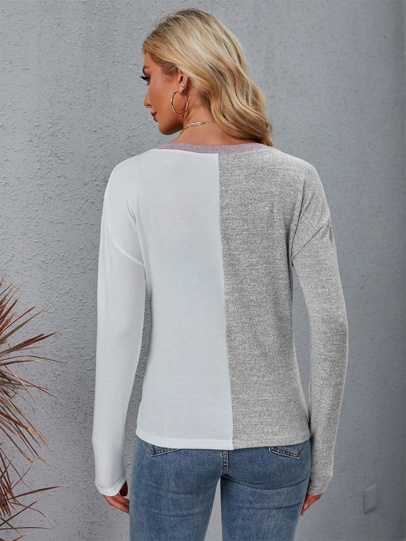 Vêtements pour femmes T-shirt décontracté à manches longues et col rond_voghion.com