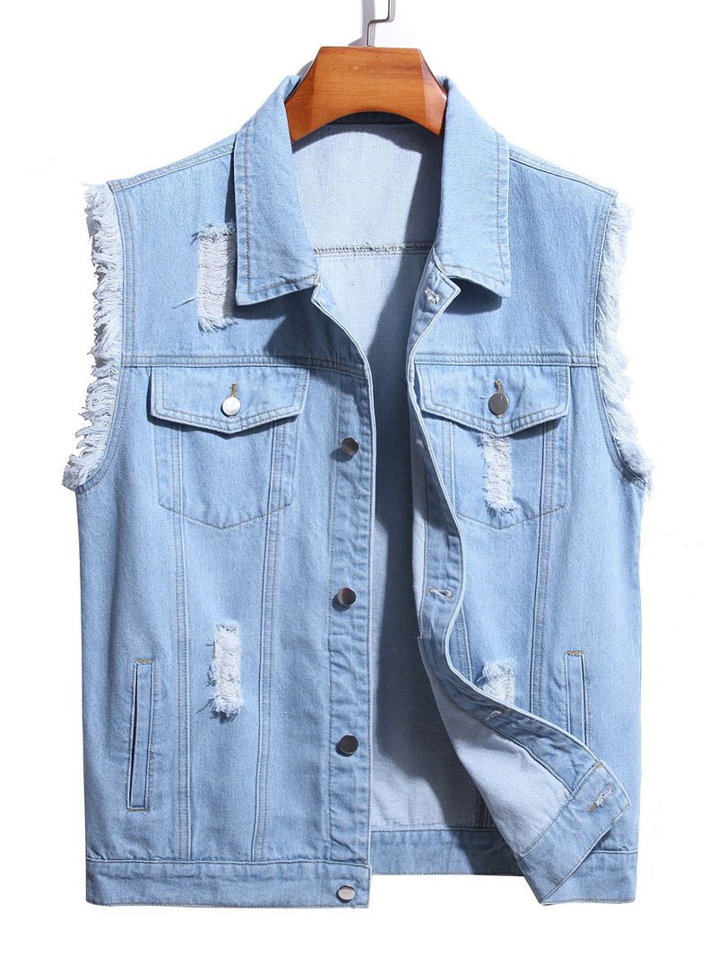 Men's Clothing New Style Trendy Fashion Denim Vest Simple And Versatile Casual Denim Jacket_voghion.com