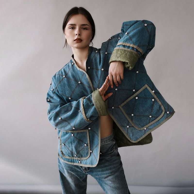 Kadın Kot Patchwork Kapitone Taşlı Hafif Ceket - Sıcaklık ve Stil İçin Pamuk Dolgulu Trend Sonbahar Dış Giyim_voghion.com
