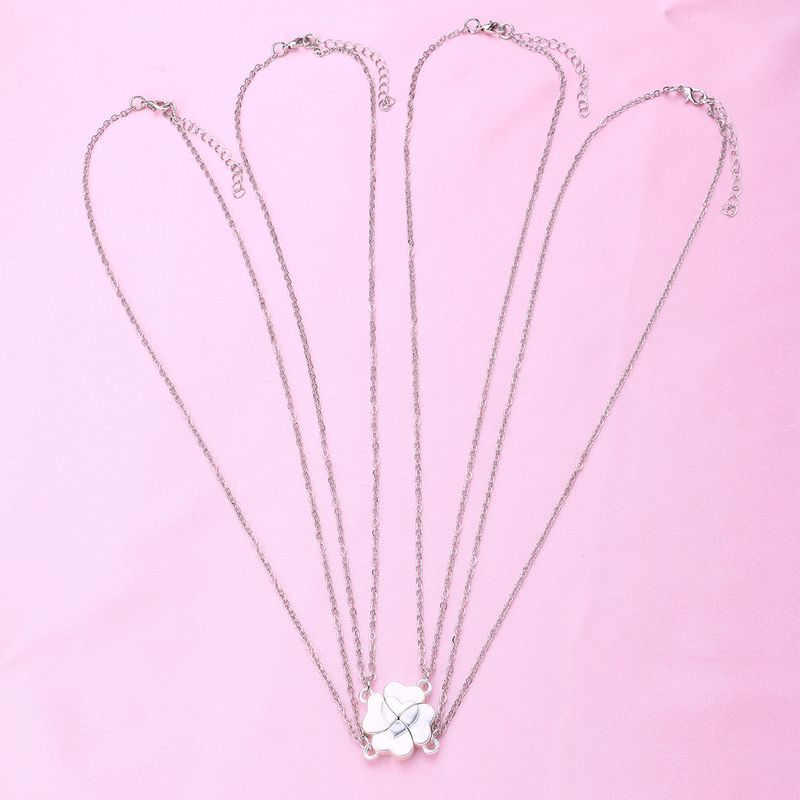 Women's Jewelry Four Leaf Clover Splicing Necklace Magnet Stone Alloy Pendant Parent Child Set Good Friends 4 Person Combination Necklace_voghion.com