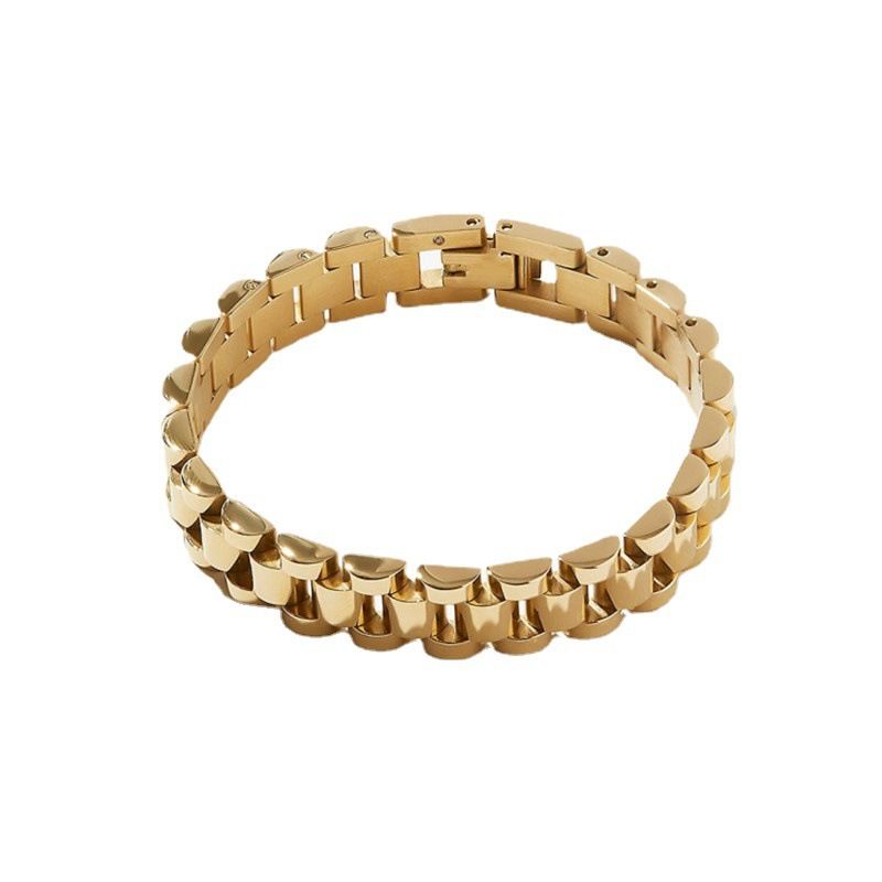 Titanarmband Edelstahl vergoldet abnehmbare Armband Armreif Uhrenkette für Hip-Hop Männer und Frauen leicht_voghion.com