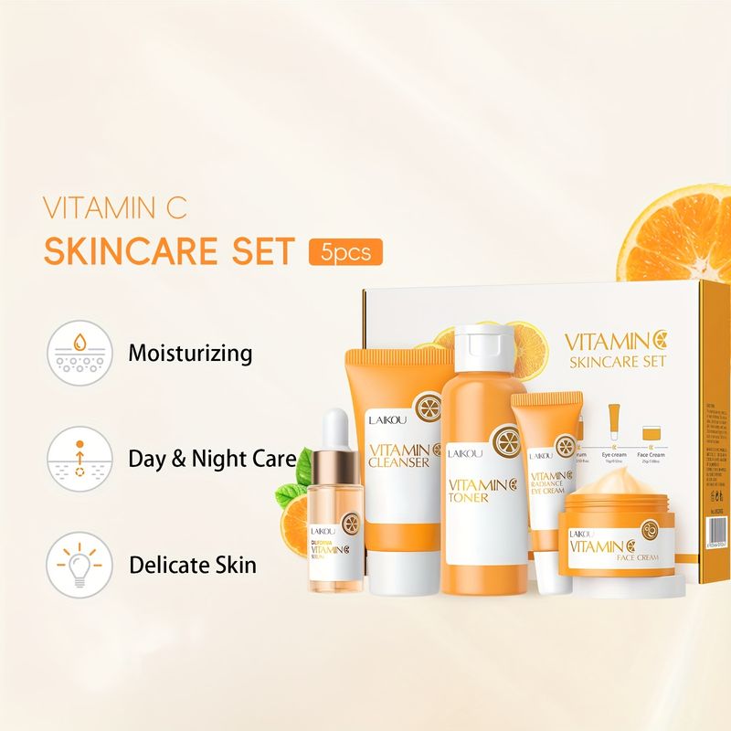 Zestaw do pielęgnacji z witaminą C, nawilżający krem pod oczy 0,53 uncji, serum nawilżające 0,59 uncji płynu, odżywczy tonik 3,52 uncji płynu, miękka pianka do twarzy_voghion.com