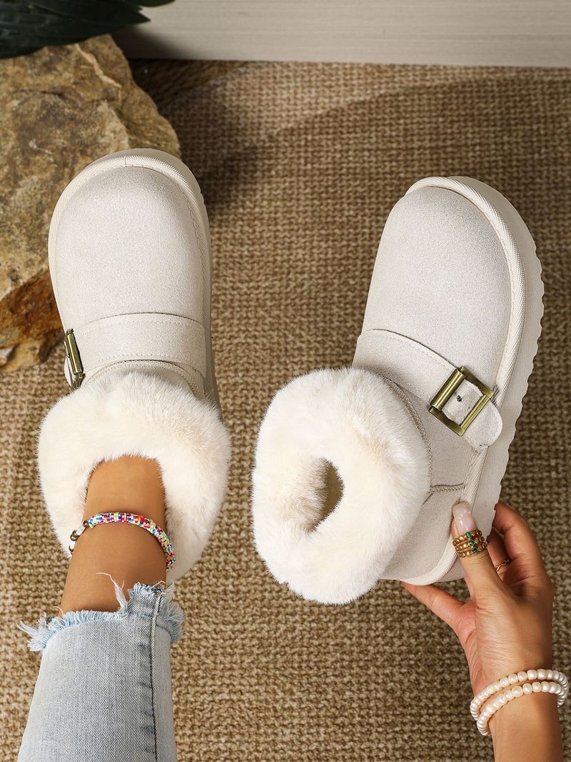 SHLIANG Stivali da neve invernali da donna con fibbia in pelle scamosciata, caldi e spessi, in peluche, con suola spessa, antiscivolo, con plateau, in cotone X0058_voghion.com