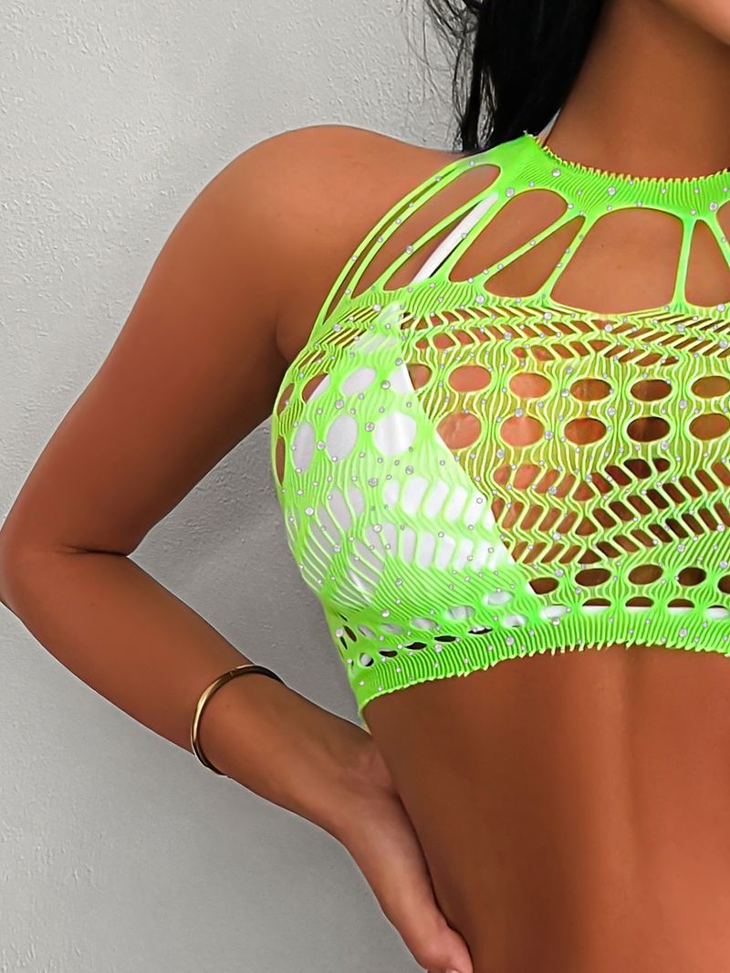Sexy Dessous Aushöhlen Strass Badeanzug Bikini Sexy Set Strass Langarm Mesh Top Tzk067_voghion.com
