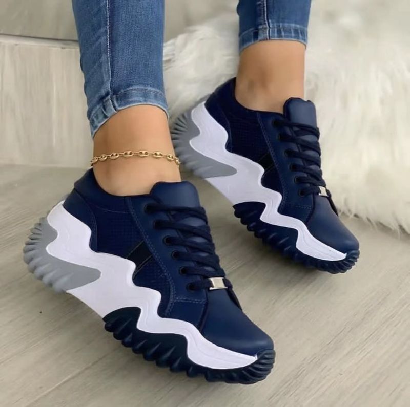 Große Damenschuhe im neuen Stil, Innenhöhe erhöhen, dicke Sohle, Plateau, Kuchenabsatz, lässige Schnürschuhe, Sportschuhe_voghion.com