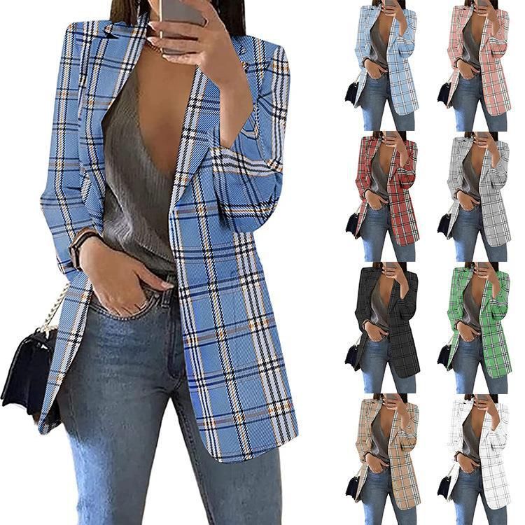 2025s 2025 New Fashionable Plaid Casual With Lapel, Slim Fit Cardigan, Suit Jacket For Women In Spring And Autumn_voghion.com