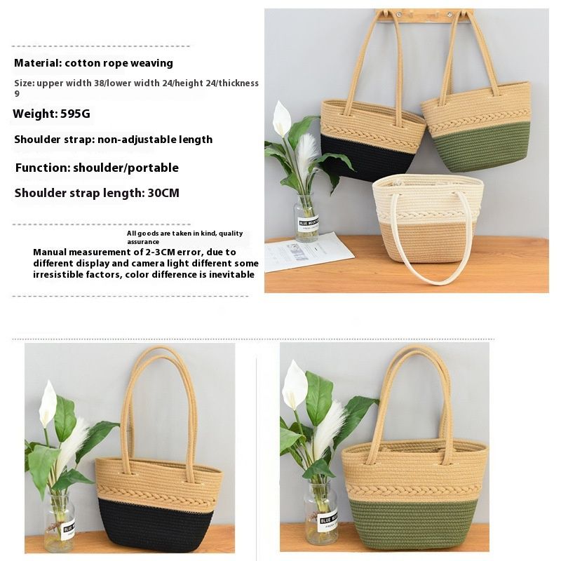 2024 Lazy Vacation Style Woven New Tote Women's Fashion Large Capacity Contrast Color Handbag Versatile Shoulder Bag_voghion.com