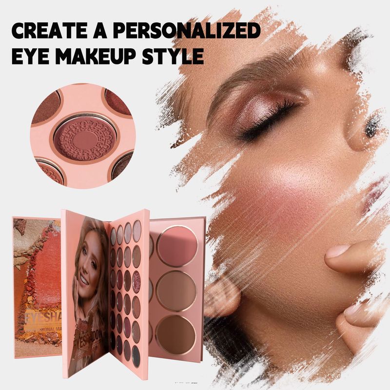 URATM 54-Farben-Lidschattenpalette im Buchstil mit 3 Schichten, Matt und Schimmer, Rouge und Highlighter, alles in einem – hochpigmentiertes, leicht zu verblendendes Make-up_voghion.com