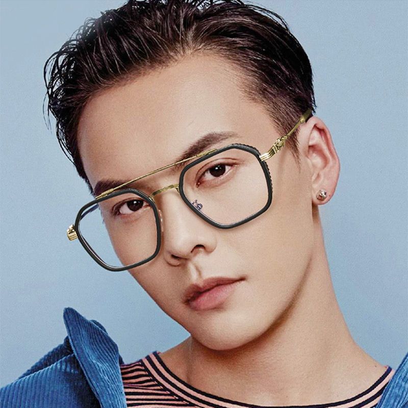 Handsome Glasses For Male Trendy Students, Oversized Frame, Round Face, Slimming Effect, Myopia Glasses, Blue Light And_voghion.com