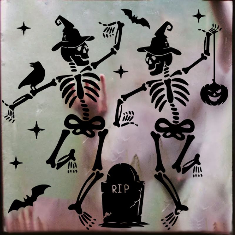Adesivi murali decorativi autoadesivi in PVC con teschio nero e pipistrello, personaggi divertenti per le vacanze di Halloween_voghion.com