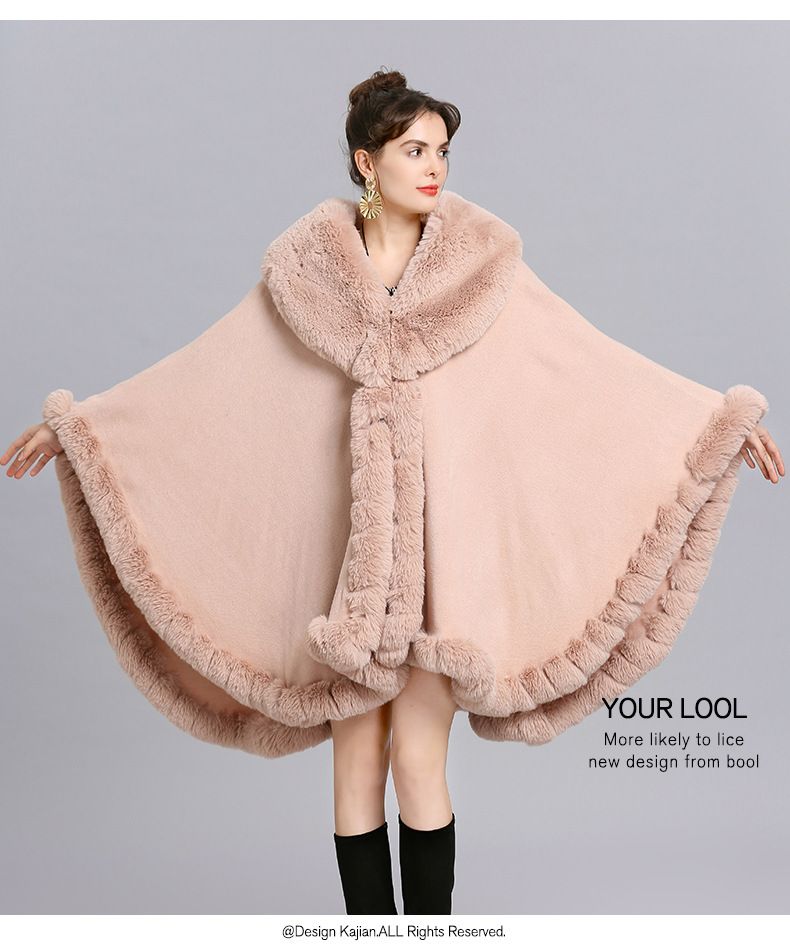 Eleganter Damen-Cape-Mantel mit Kunstpelzkragen – Übergroßer Strickjackenschal für Winter, Frühling und Herbst_voghion.com