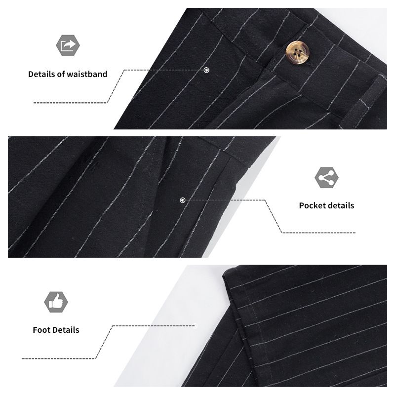 American Style Autumn Simple Striped Straight High Waist Loose Versatile Floor-Length Casual Suit Pants For Men_voghion.com