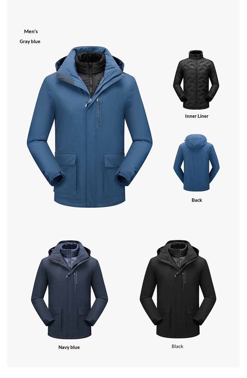 001 Neue 3-in-1-Daunenjacke für Herren, wasserdicht, dick gefüttert, ideal zum Skifahren, Reisen, als Windjacke, lässig, modisch und für Outdoor-Aktivitäten_voghion.com