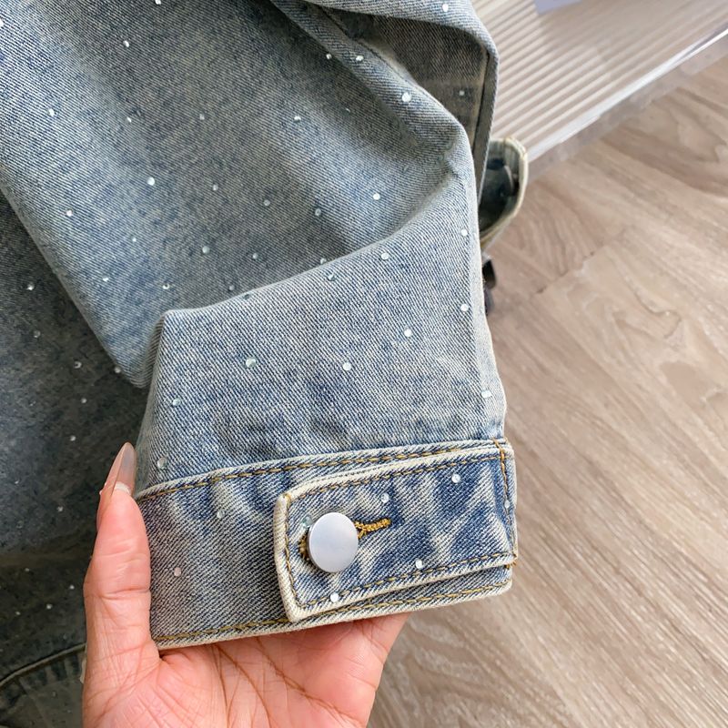 Damenbekleidung Jeansjacke Lockere Freizeitjacke Vintage Bestickte Jeansjacke Damen Langarm Distressed Freizeitmantel mit Strassdetails_voghion.com