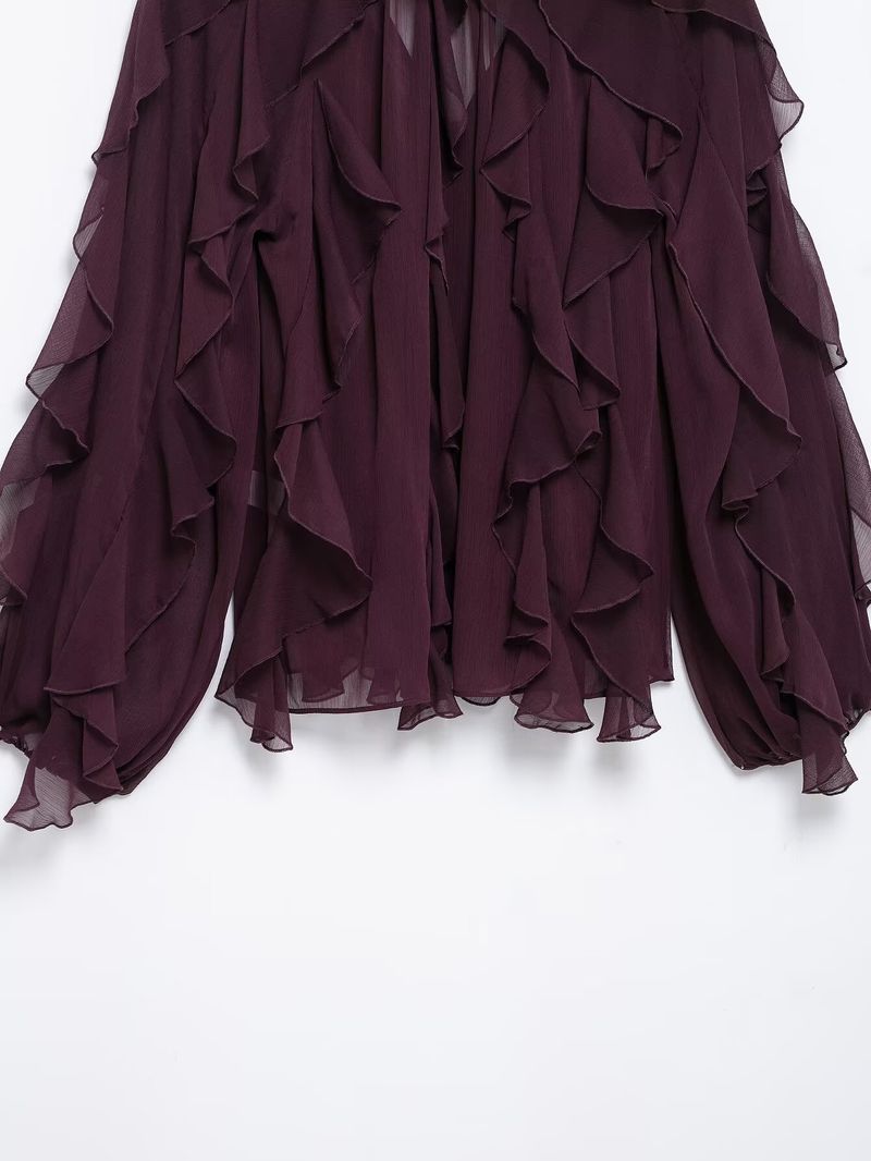 Camicia a tinta unita con decorazioni a strati, stile primaverile, per donna_voghion.com