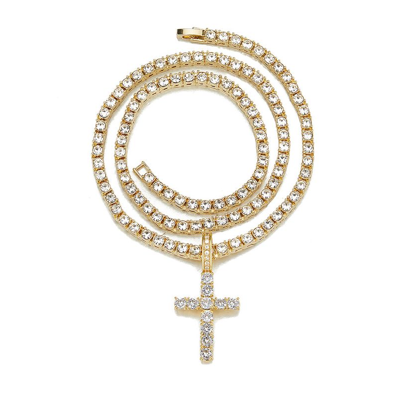 Collana con croce in zircone, versatile, di alta qualità e resistente alla luce, per donna_voghion.com