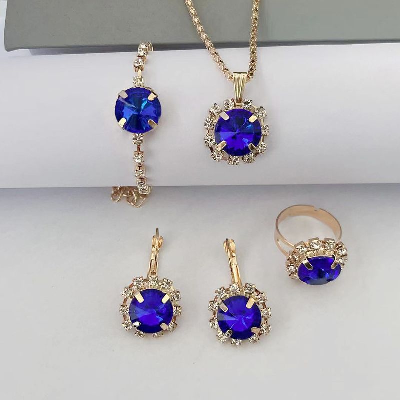 Collana rotonda di cristallo alla moda, bracciale, orecchini, anello, set di accessori da sposa, catena con artiglio di pietra preziosa_voghion.com