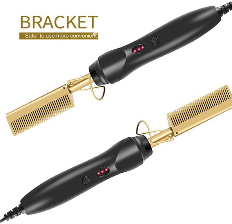 Portable Electric Combs Ceramic LED Straightener Rhinestone Hot Comb Hair_voghion.com