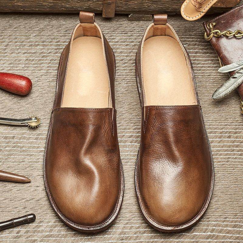 Sommer-Fischerschuhe, handgenähte Halbschuhe aus echtem Leder für Herren, chinesische Ein-Fuß-Lazy-Schuhe mit weicher Sohle E25_voghion.com