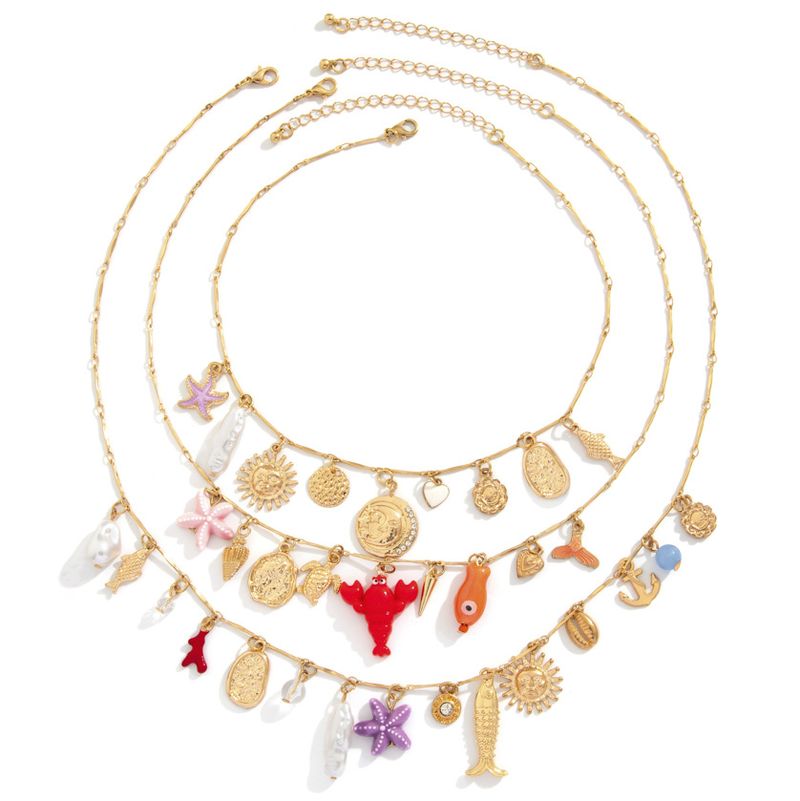 Halskette Damen Goldene Halskette Anhänger Halskette Goldschmuck Persönlichkeit Bowknot Perle Layered Beach Alloy Anhänger Halskette_voghion.com