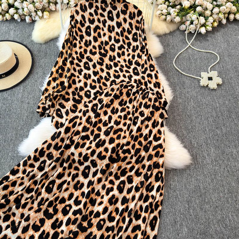Ensemble chemise à manches longues et jupe trapèze taille haute à imprimé léopard rétro, tenue deux pièces amincissante pour femme, ensemble coordonné mode automne_voghion.com