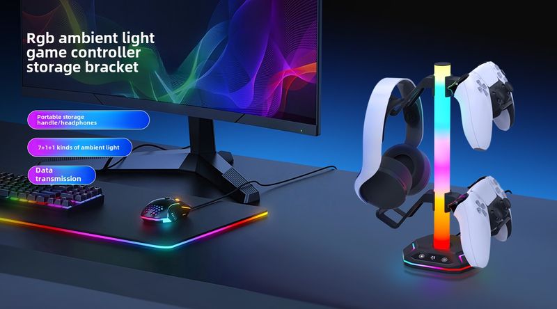 PS5 handle headset VR luminous bracket gamepad bracket RGB light effect PS5 accessories storage PS VR hanger_voghion.com