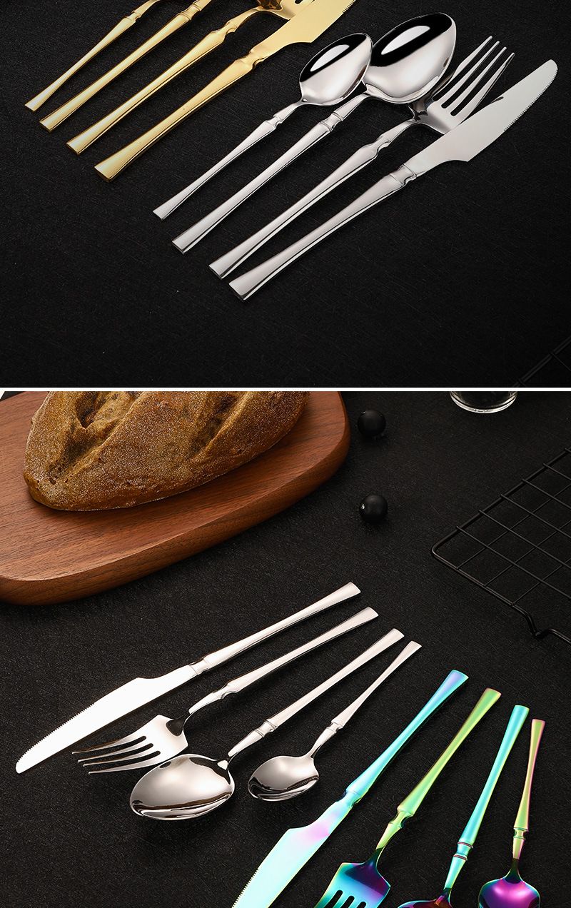 24 piece stainless steel tableware set, small waist Western style steak, knife, fork, spoon, four main pieces_voghion.com