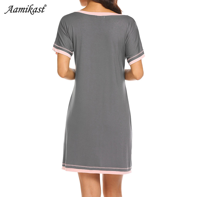 Abbigliamento da donna Nuovo comodo girocollo in cotone a maniche corte in cotone a colori larghi a contrasto Abbigliamento per la casa all'ingrosso_voghion.com