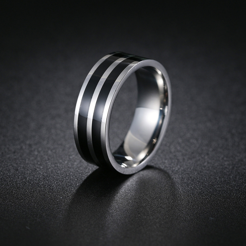 Herren-Ring, 8 mm breit, doppelter Schlitz, einfacher Mode-Herrenring_voghion.com