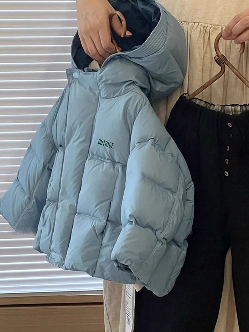 Winter-Pufferjacke für Kinder – Verdickter, mit Polyester gefüllter Kapuzenmantel, trendiges Design mit hohem Kragen (110–160 cm, Blau/Schwarz)_voghion.com