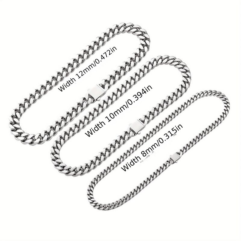 Collana hip-hop spessa con catena cubana criptata a quattro lati in acciaio inossidabile lucido da uomo, molto venduta_voghion.com