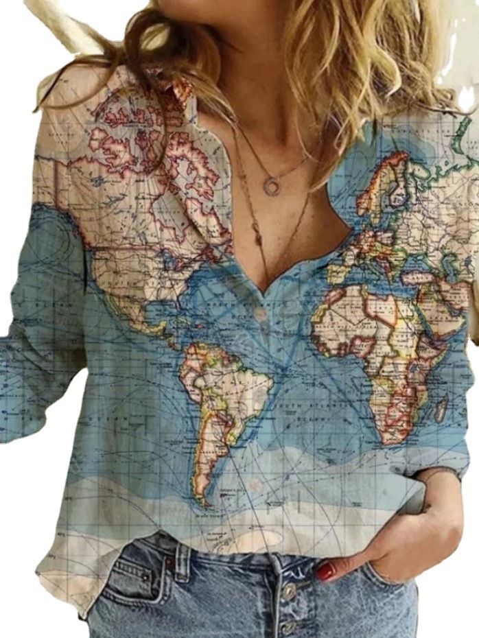 Maglietta da donna a maniche lunghe con stampa Verve 2025 New Map Design_voghion.com