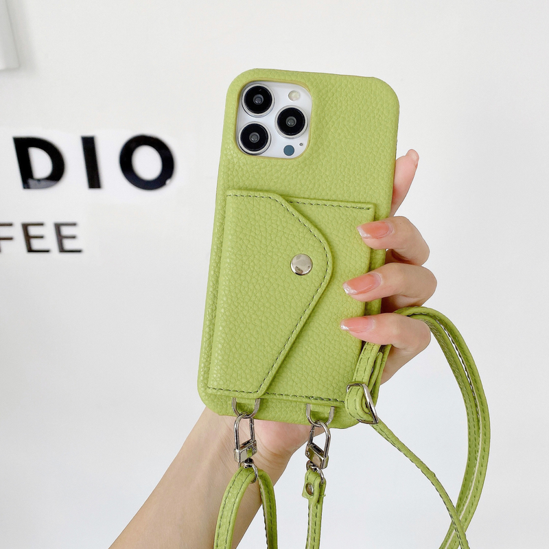 Mobile phone case card holder cross-body mobile phone case suitable for iPhone15 mobile phone case Apple 14promax pebbled pattern mobile phone case_voghion.com