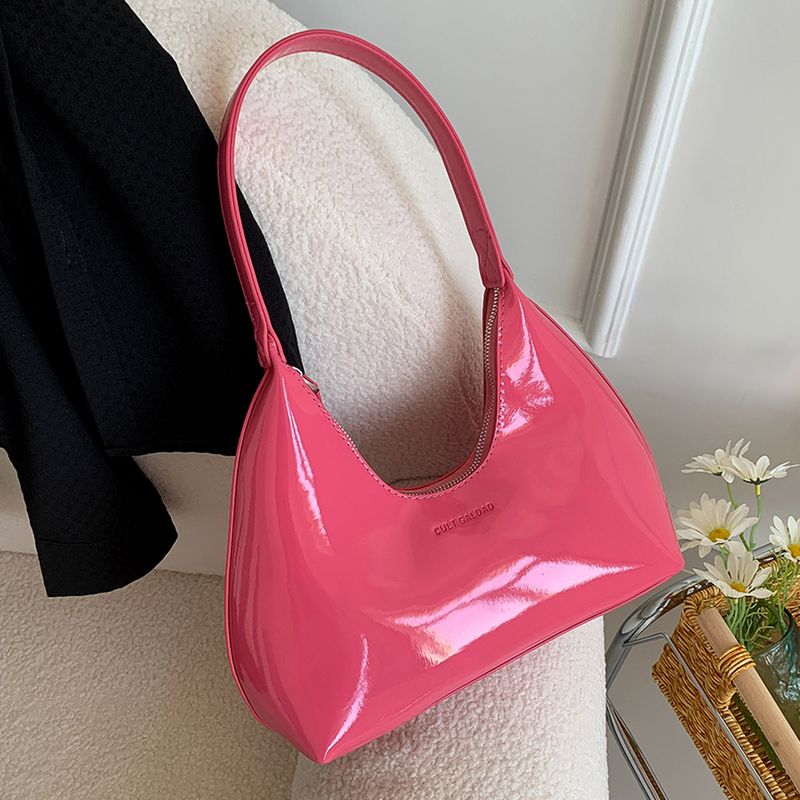 Borsa a tracolla in pelle verniciata da donna, versatile, alla moda, con tracolla, hobo, con cerniera, piccola borsa da ragazza_voghion.com