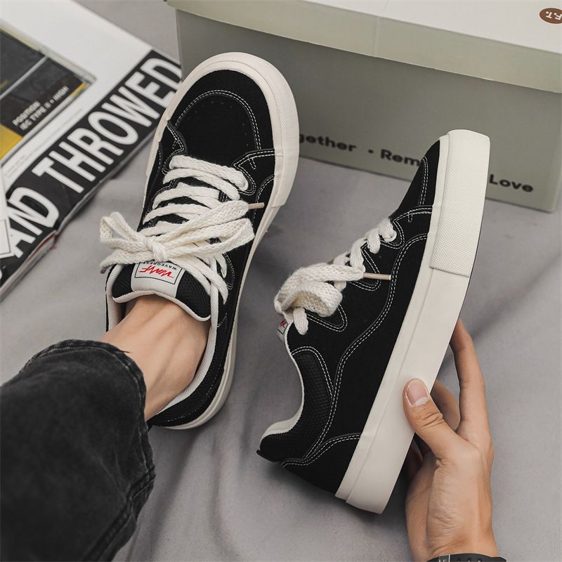 Scarpe da uomo in tela traspirante, nere, versatili, alla moda, basse, casual, da usare autunnali, 7981_voghion.com