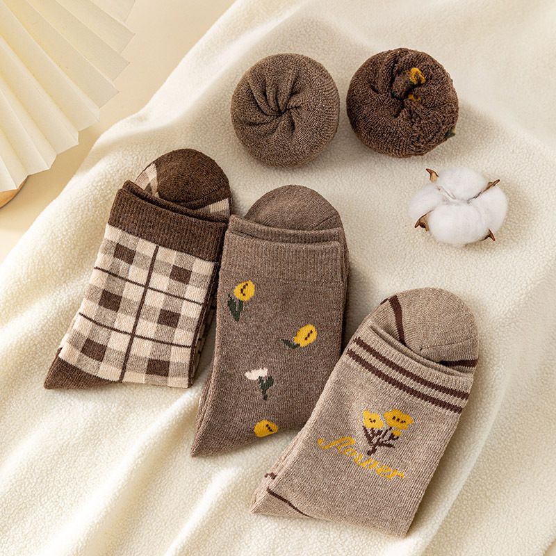 5 çift kalın çorap kadın orta diz çorapları polar astarlı kalın pamuklu çoraplar sonbahar ve kış modası retro sıcak çoraplar havlu çoraplar_voghion.com