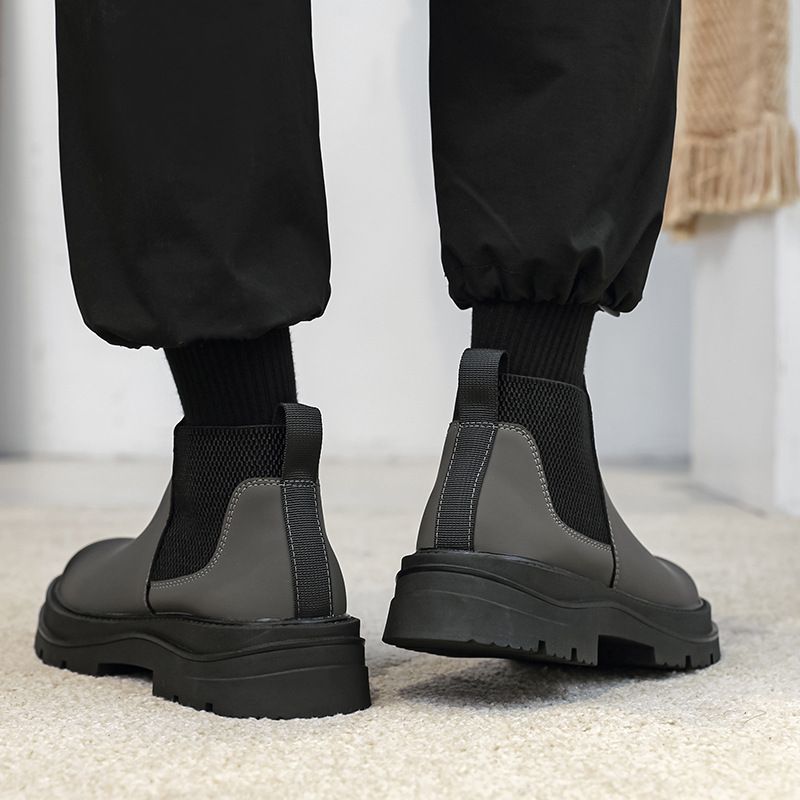 Retro Tooling Boots Thick-soled Heightened Lazy Foot-covering Martin Boots Genuine Leather Chelsea Short Boots_voghion.com