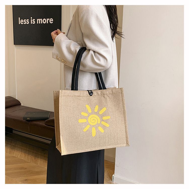 Beach Bag Thickened Large Capacity Linen Underarm Bag Shopping Bag Commuter Tote Bag Premium Casual Hand Bill Shoulder Bag Minimalism_voghion.com