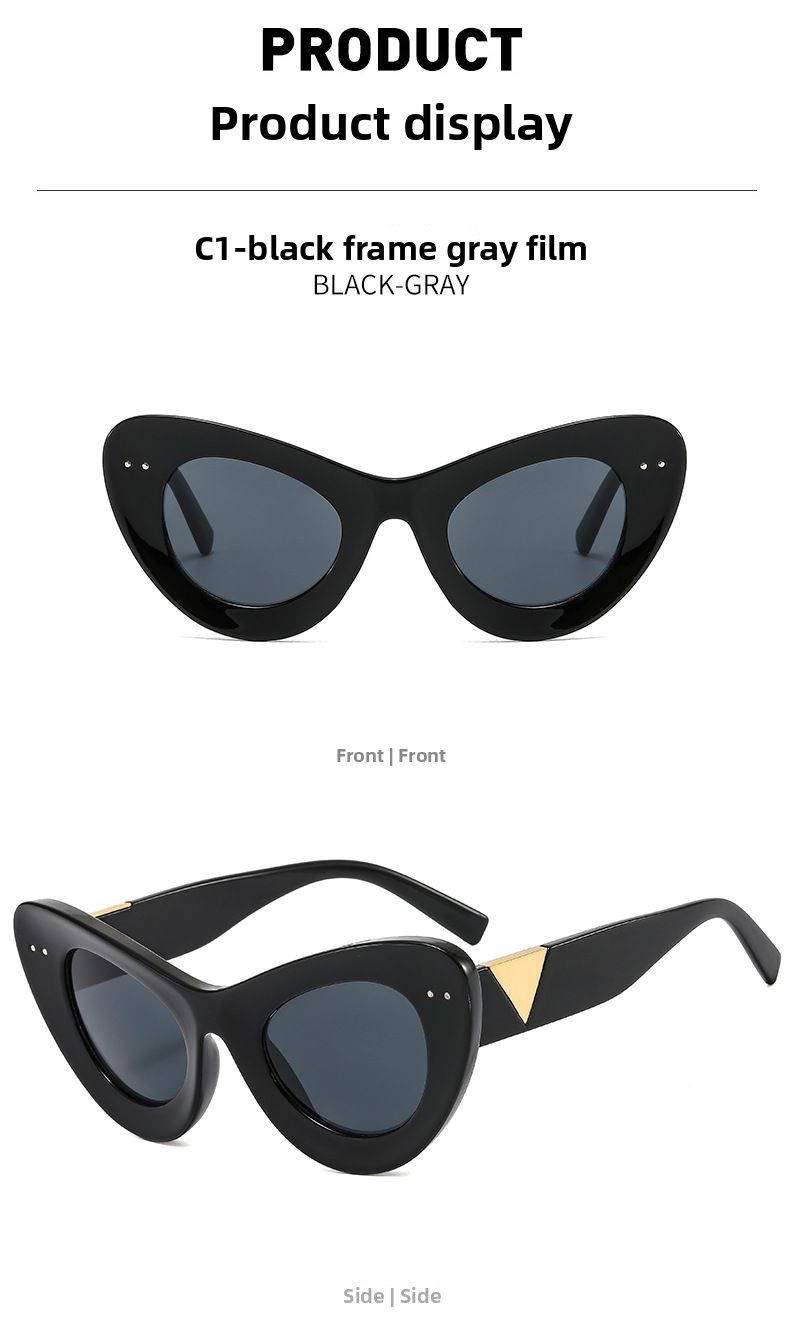 Trendy Cat Eye Large Frame Rivet Sunglasses For Sports_voghion.com