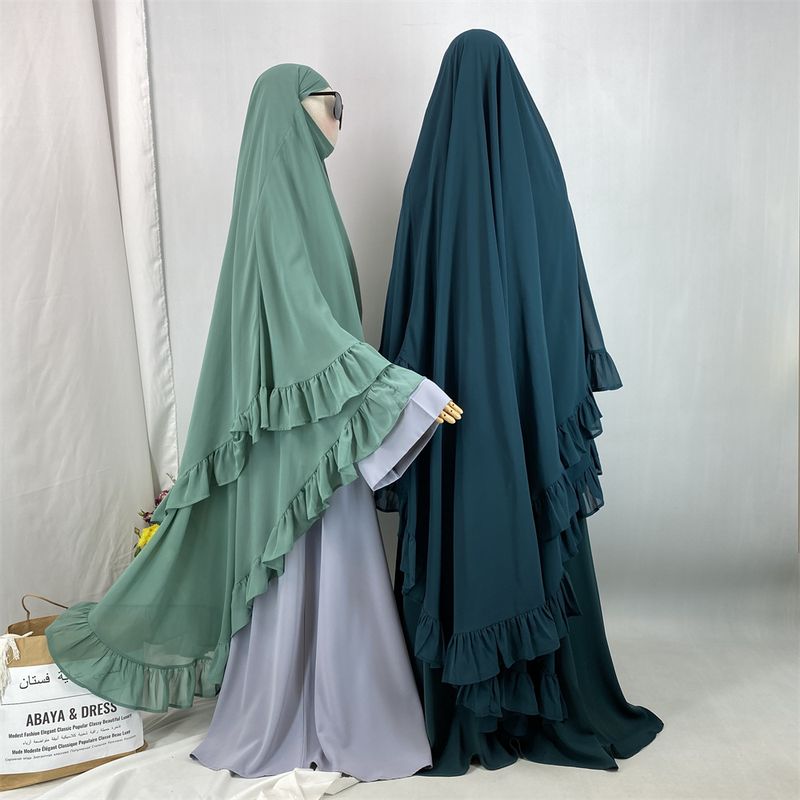Ramadã longo chiffon babados khimar abaya muçulmano niqab lenço grande islam roupas de oração eid djellaba turbante de camada dupla hijabs_voghion.com